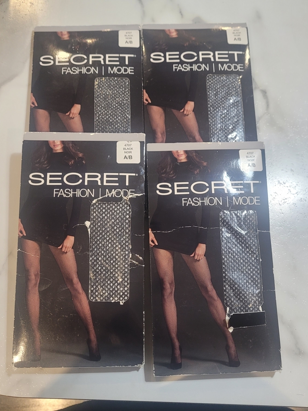 5/30 Bundle of 4 Secret Fashion Black Diamond Pattern Tights Pantyhose A/B NIP - Picture 3 of 5